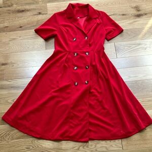 Elegant Red Double-Breasted Dress